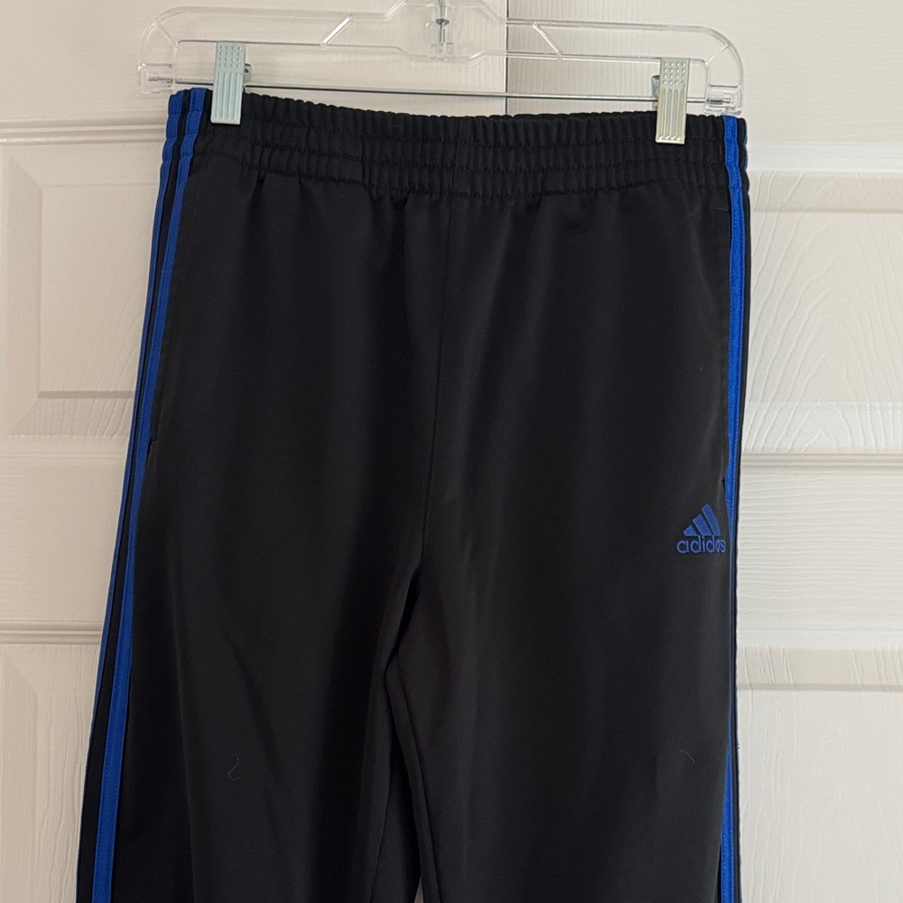 Adidas Kids Black Joggers with Blue Stripes